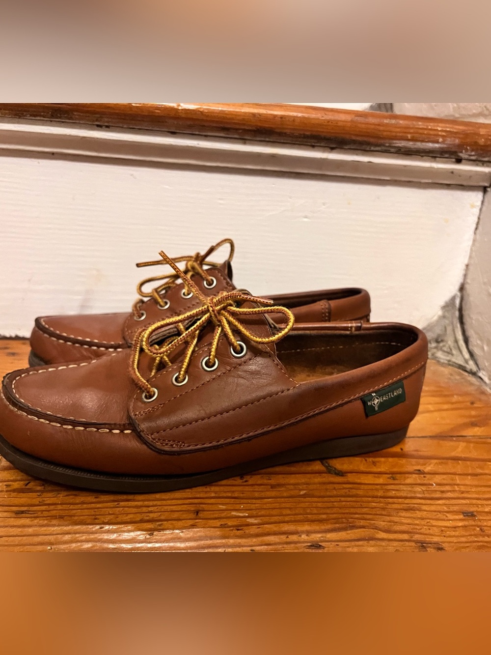 Vintage EASTLAND 'Falmouth' Brown Leather 4-Eye Camp Moc Deck Shoe Women's 7